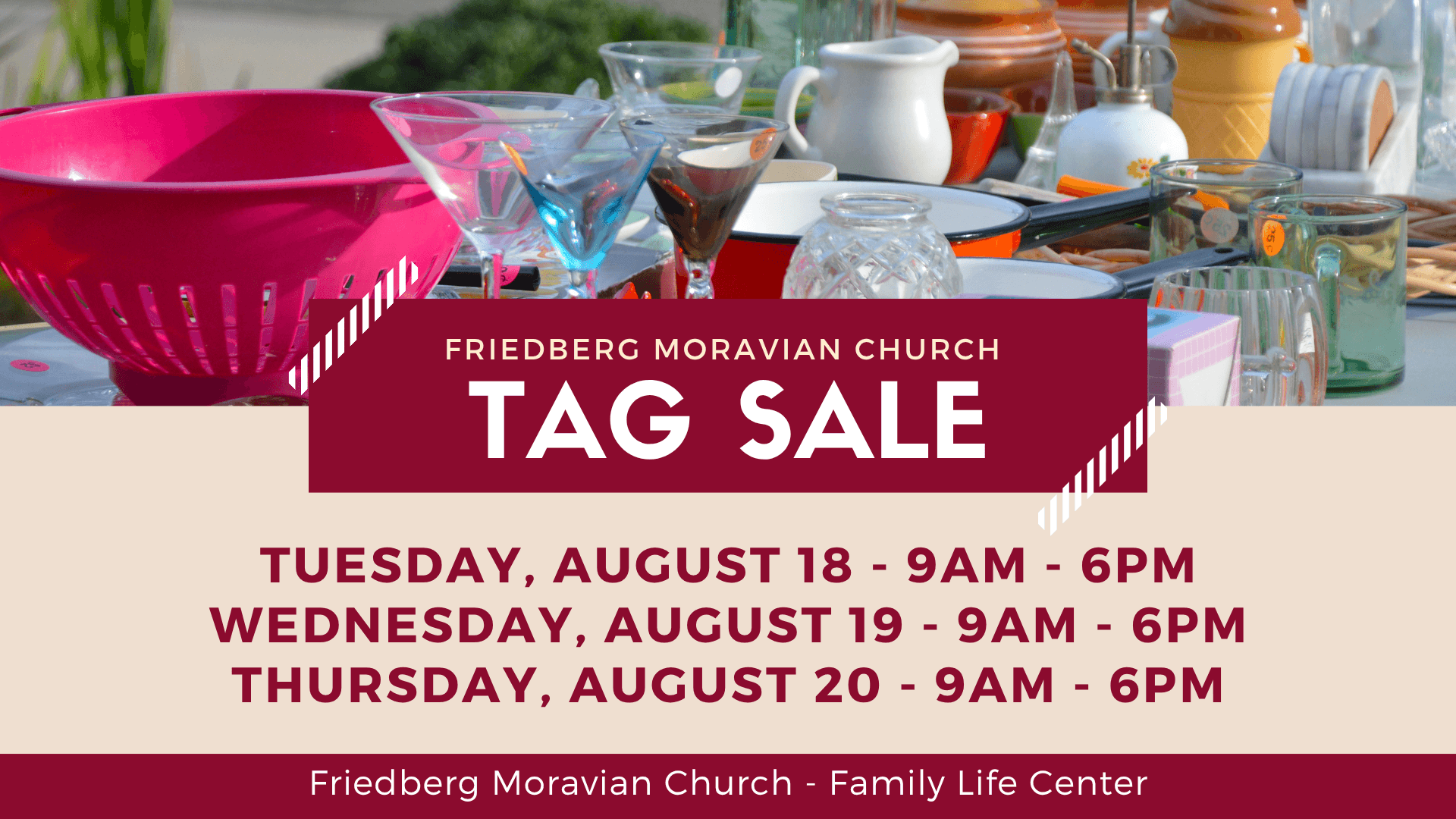 Friedberg Moravian Church's Annual Tag Sale  -  𝐒𝐡𝐨𝐩 𝐀𝐥𝐥 𝐓𝐡𝐫𝐞𝐞 𝐃𝐚𝐲𝐬 𝐟𝐨𝐫 𝐒𝐩𝐞𝐜𝐢𝐚𝐥 𝐃𝐞𝐚𝐥𝐬!